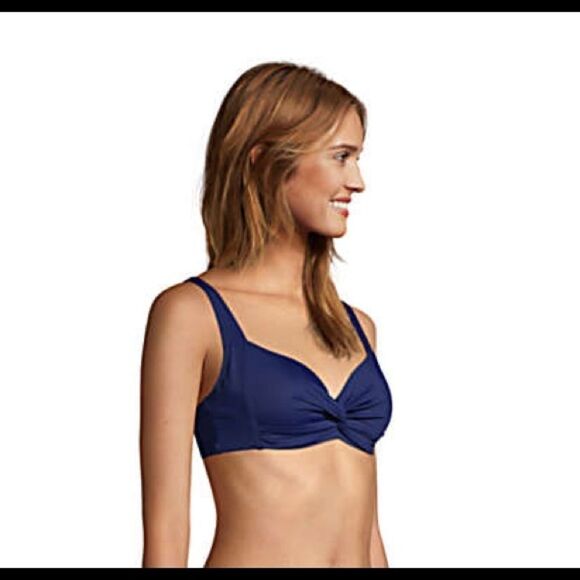 Land’s End Retro twist bikini top underwire navy blue adjustable straps 8DDD - Picture 2 of 8